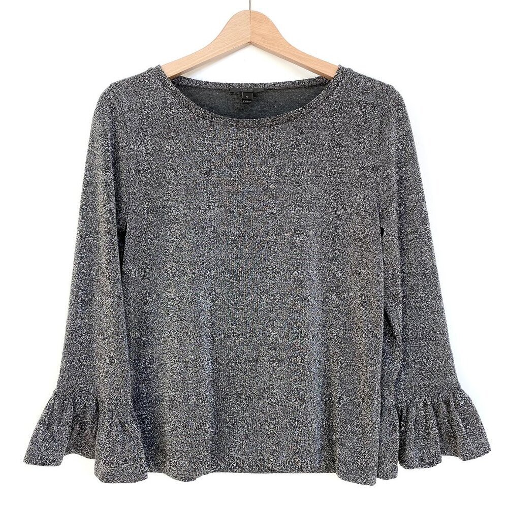 J.Crew Metallic Silver Ruffle Bell Sleeve Top Size M